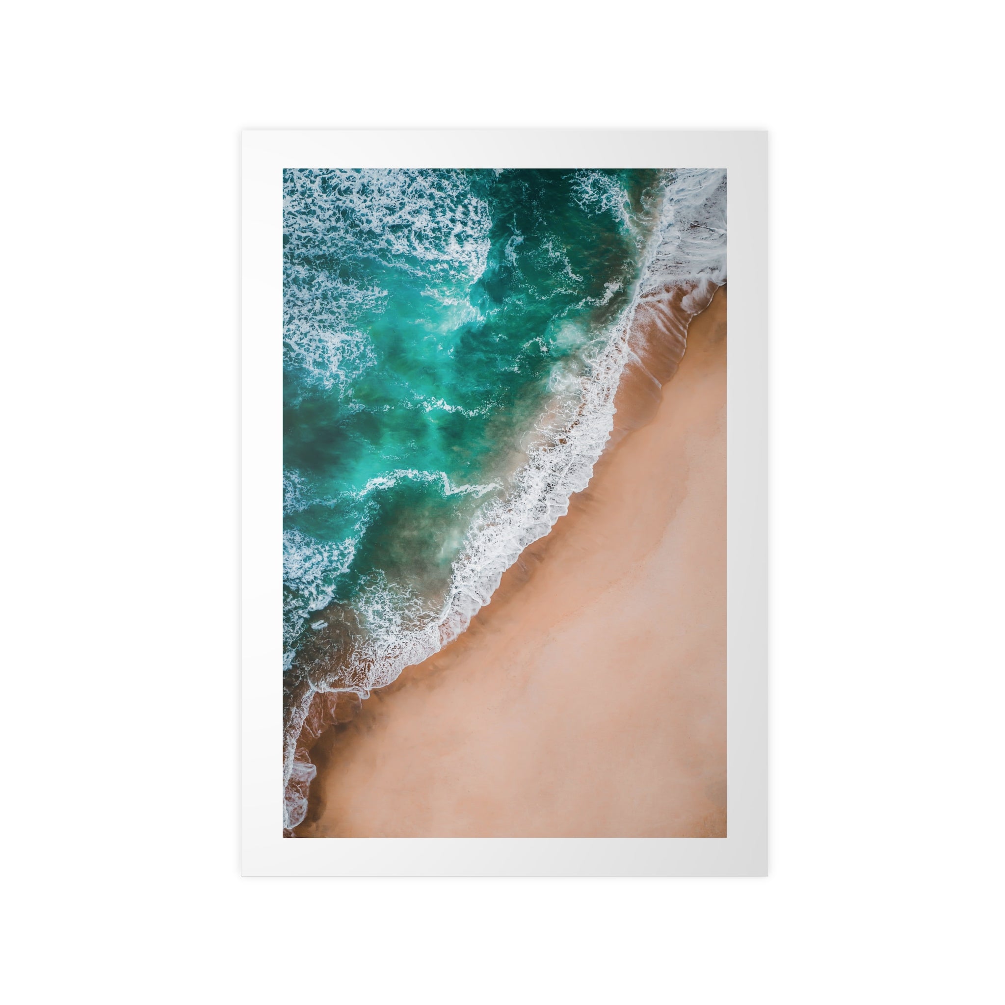 Ocean Beach Photopaper Poster — Aerial Teal Waves Wall Art