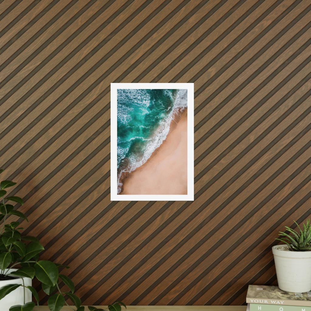 Ocean Beach Photopaper Poster — Aerial Teal Waves Wall Art