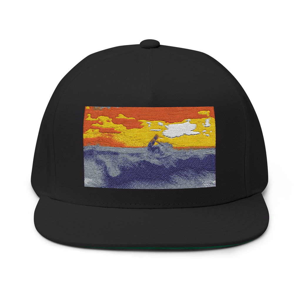 Surf Sunset Snapback Hat — Embroidered 'Go For It' Motivational Flat Bill Cap