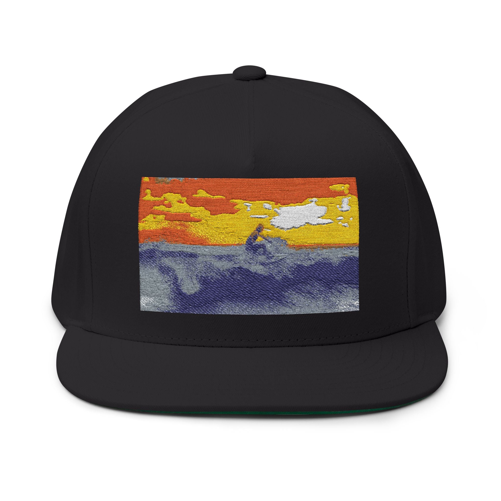 Surf Sunset Snapback Hat — Embroidered 'Go For It' Motivational Flat Bill Cap